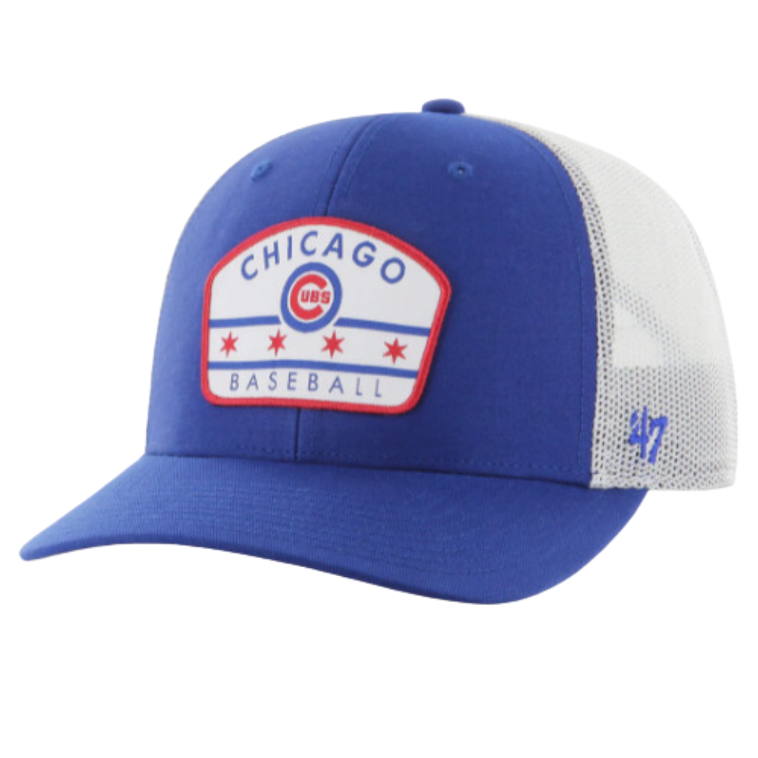 CHICAGO CUBS 47 BRAND PATCH ROYAL BLUE TRUCKER CAP