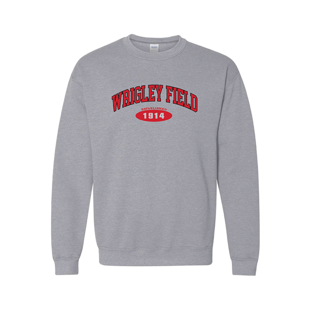 Wrigley Field 1914 Grey and Red Crewneck Sweatshirt Sweatshirts & Hoodies ART FLO SHIRT & LETTERING