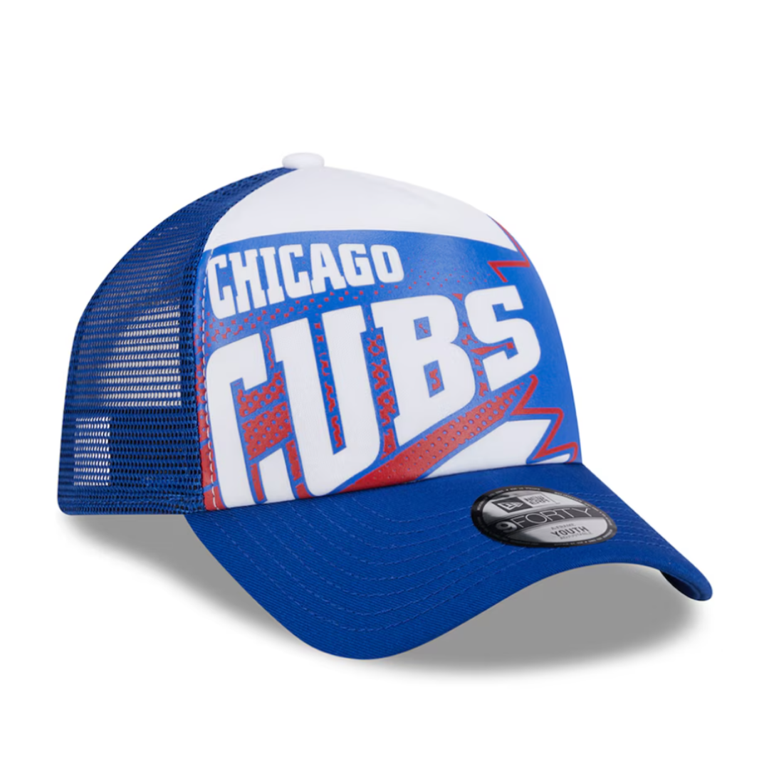 CHICAGO CUBS NEW ERA 9FIFTY YOUTH BIG SCRIPT C LOGO TRUCKER CAP CAPS NEW ERA CAP COMPANY INC