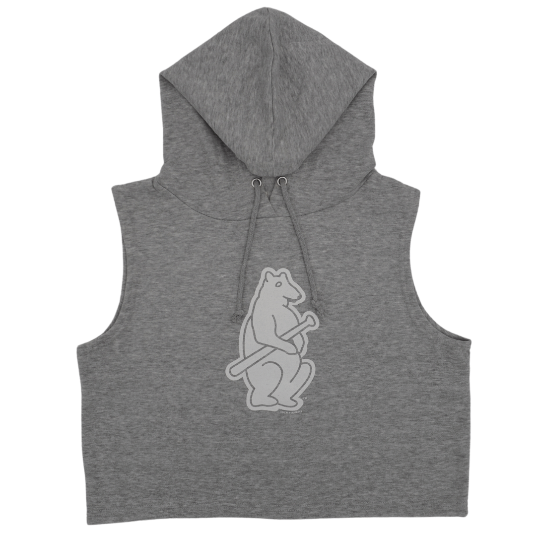 CHICAGO CUBS WOMEN'S 1914 GREY SLEEVELESS CROPPED HOODIE Sweatshirts & Hoodies GENUINE MERCHANDISE