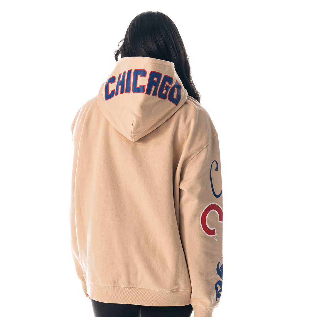 CHICAGO CUBS WILD COLLECTIVE WOMEN'S BULLSEYE TAN HOODIE Sweatshirts & Hoodies THE WILD COLLECTIVE