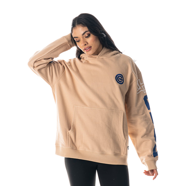 CHICAGO CUBS WILD COLLECTIVE WOMEN'S BULLSEYE TAN HOODIE Sweatshirts & Hoodies THE WILD COLLECTIVE