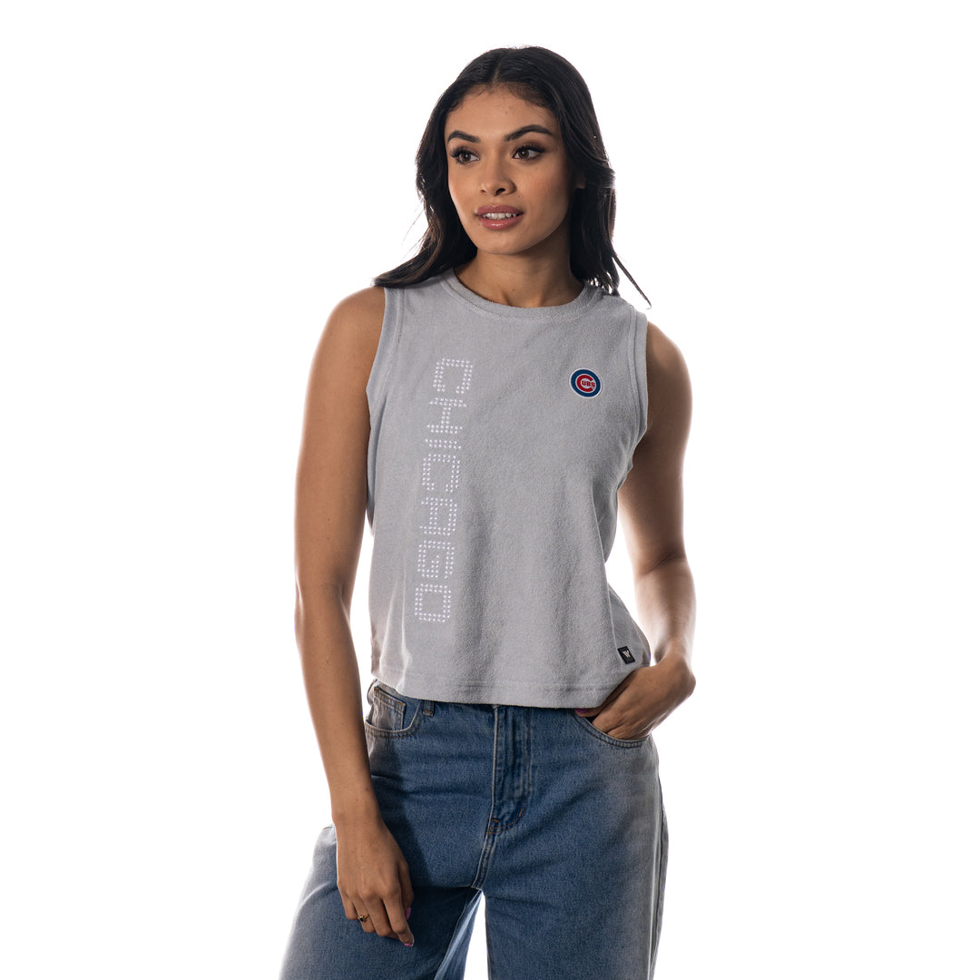 CHICAGO CUBS WILD COLLECTIVE WOMEN'S LIGHT BLUE TERRY CLOTH TANK Tanks THE WILD COLLECTIVE