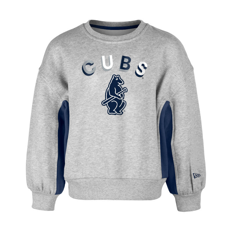 CHICAGO CUBS NEW ERA YOUTH 1914 LOGO PUFF SLEEVE GRAY CREW Sweatshirts & Hoodies NEW ERA CAP COMPANY INC