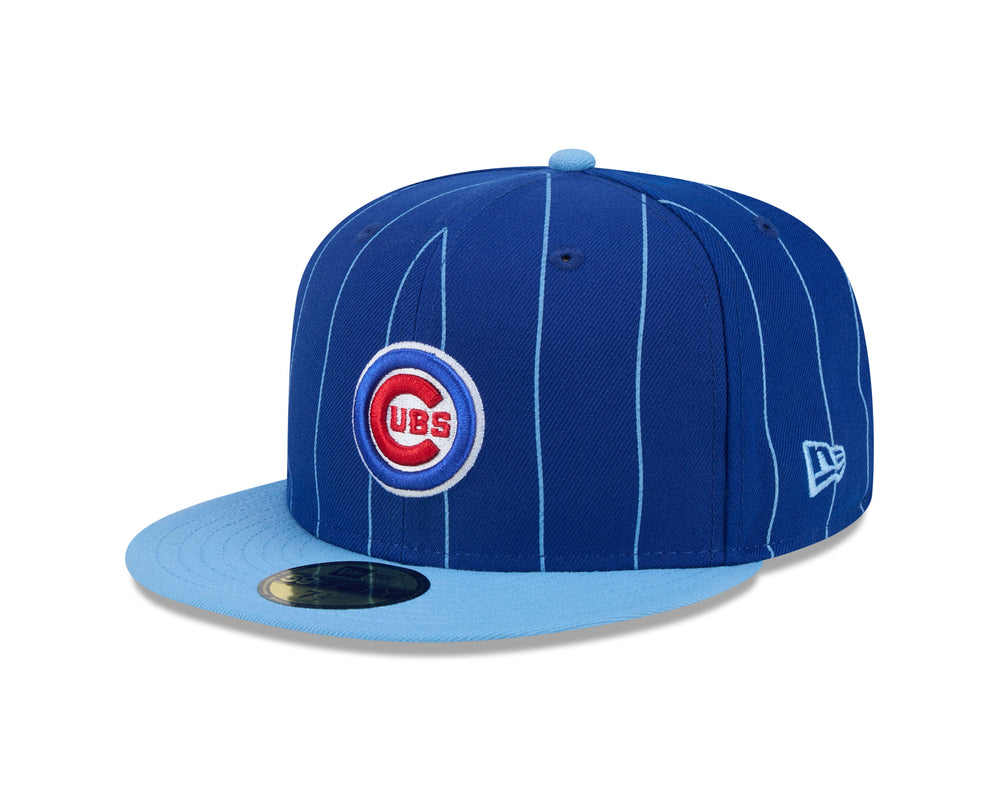 CHICAGO CUBS NEW ERA BULLSEYE TWO TONE BLUE PINSTRIPE 59FIFTY CAP Caps NEW ERA CAP COMPANY INC