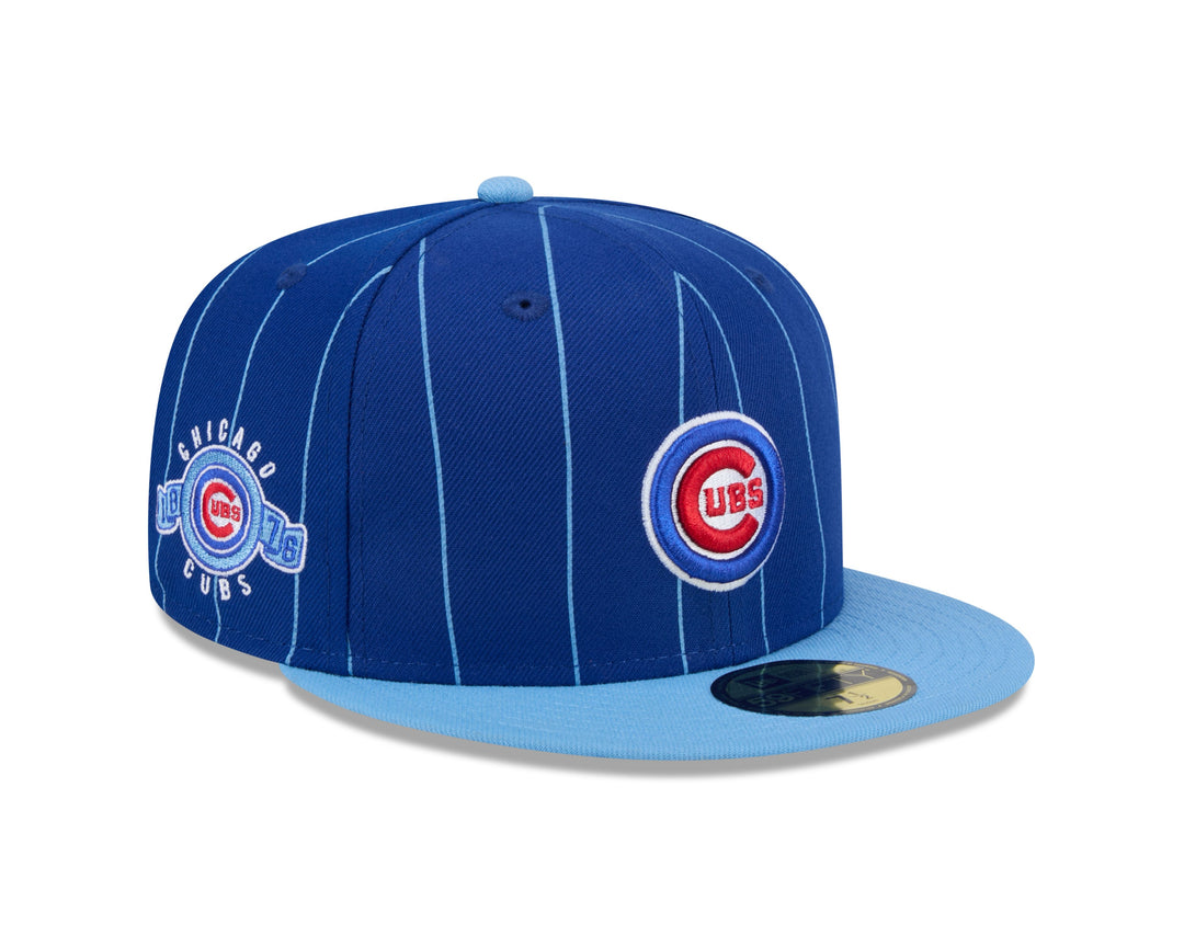 CHICAGO CUBS NEW ERA BULLSEYE TWO TONE BLUE PINSTRIPE 59FIFTY CAP Caps NEW ERA CAP COMPANY INC