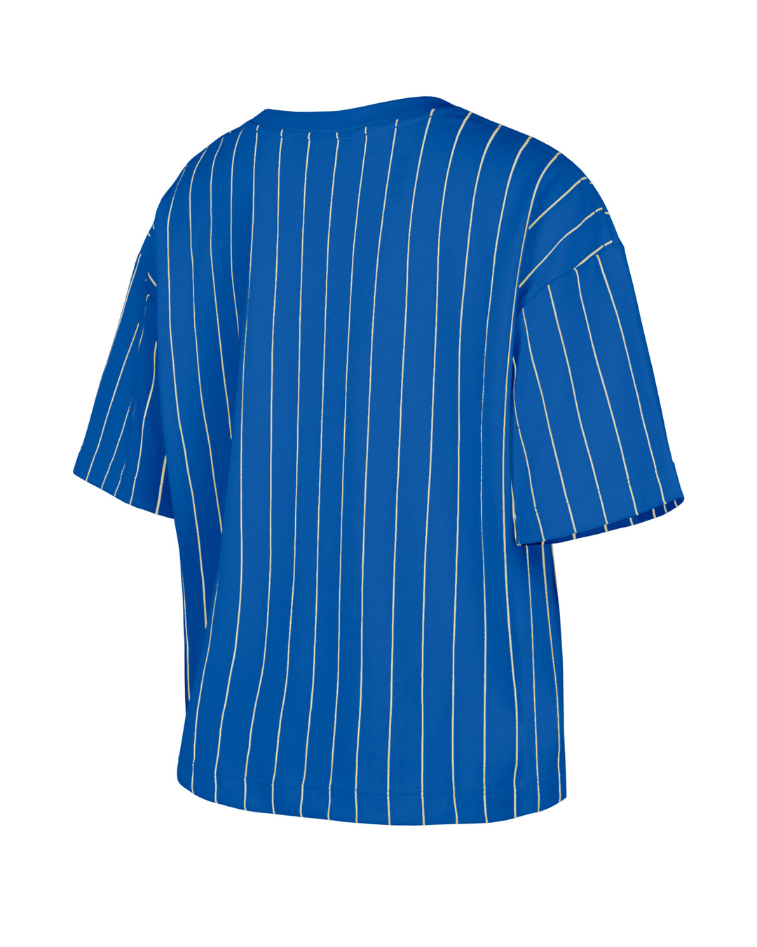 Chicago Cubs Walking Bear Women's Cropped Royal Pinstripe Tee by New Era Short Sleeve Tees NEW ERA CAP COMPANY