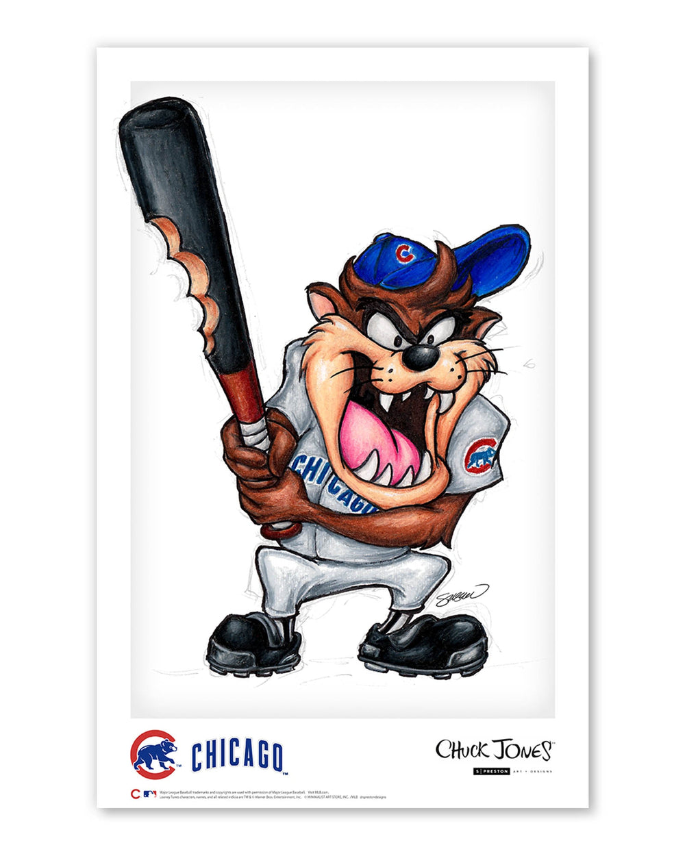 CHICAGO CUBS S. PRESTON TAZ ON DECK X CUBS ART PRINT Art Print S. Preston Art + Designs