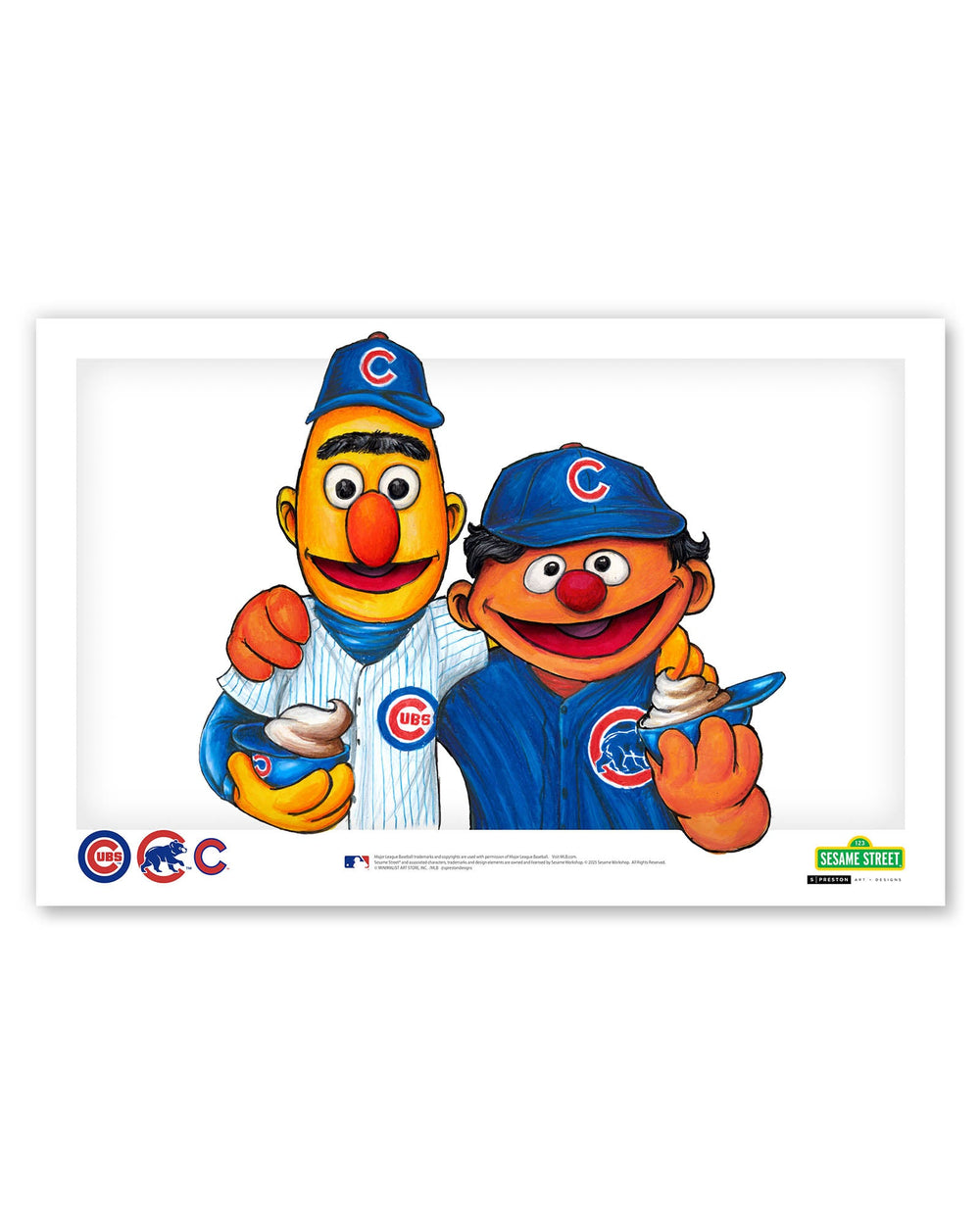 Bert and Ernie x MLB Cubs Limited Edition Art Print by S. Preston Art + Designs Art Print S. Preston Art + Designs