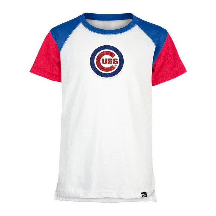 CHICAGO CUBS NEW ERA YOUTH BULLSEYE WHITE RAGLAN TEE Short Sleeve Tees NEW ERA CAP COMPANY INC