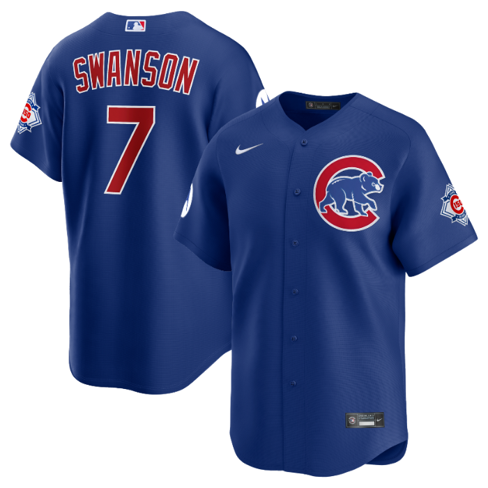 Chicago Cubs Dansby Swanson Royal Blue Alternate 150th Anniversary Limited Jersey by Nike Jerseys Nike