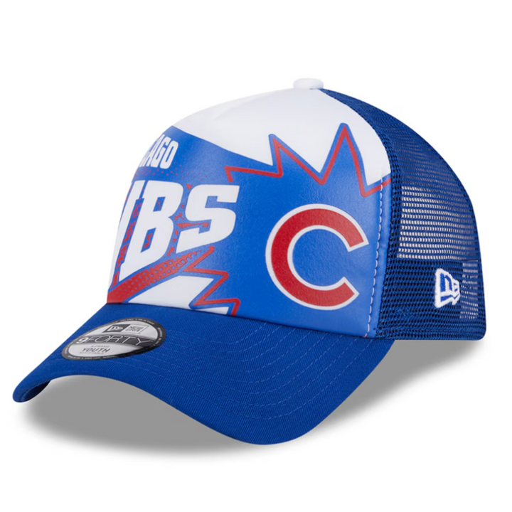 CHICAGO CUBS NEW ERA 9FIFTY YOUTH BIG SCRIPT C LOGO TRUCKER CAP CAPS NEW ERA CAP COMPANY INC