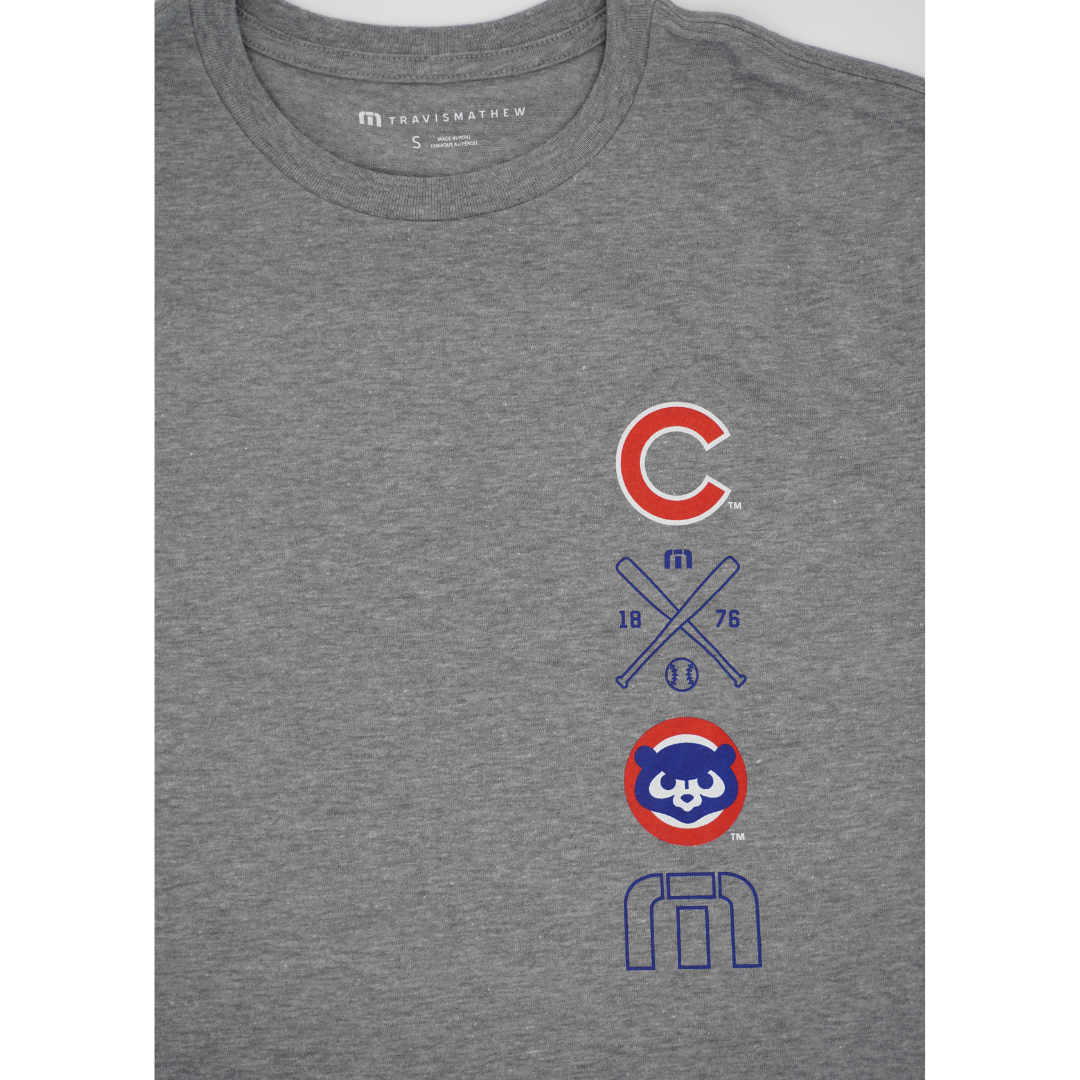 CHICAGO CUBS TRAVIS MATHEW MEN'S SLAM GREY TEE Short Sleeve Tees TRAVIS MATHEWS