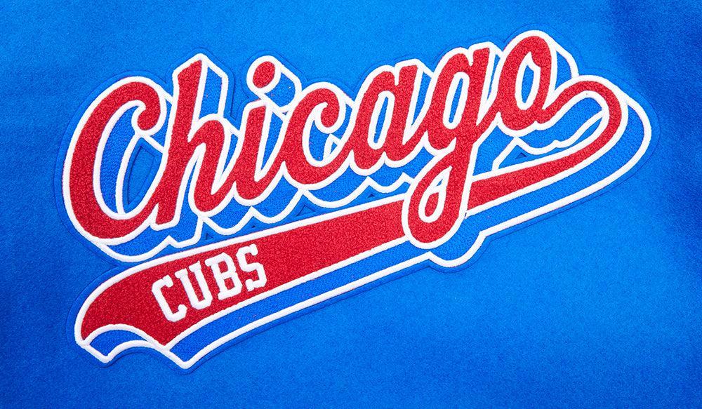 Chicago Cubs Script Wool Varsity Jacket in Royal and Red by Pro Standard Jackets PRO STANDARD