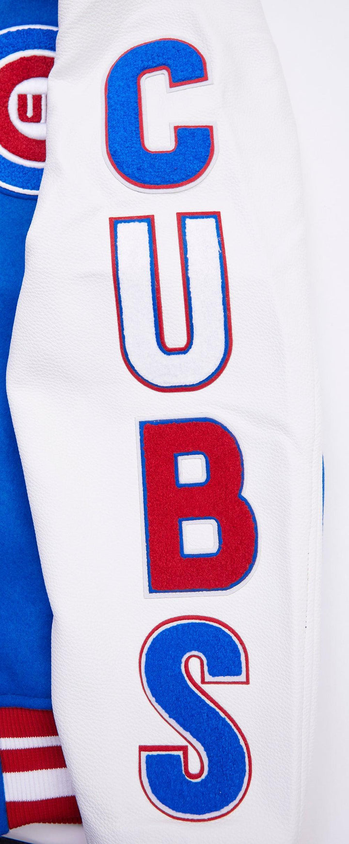 Chicago Cubs Script Wool Varsity Jacket in Royal and Red by Pro Standard Jackets PRO STANDARD