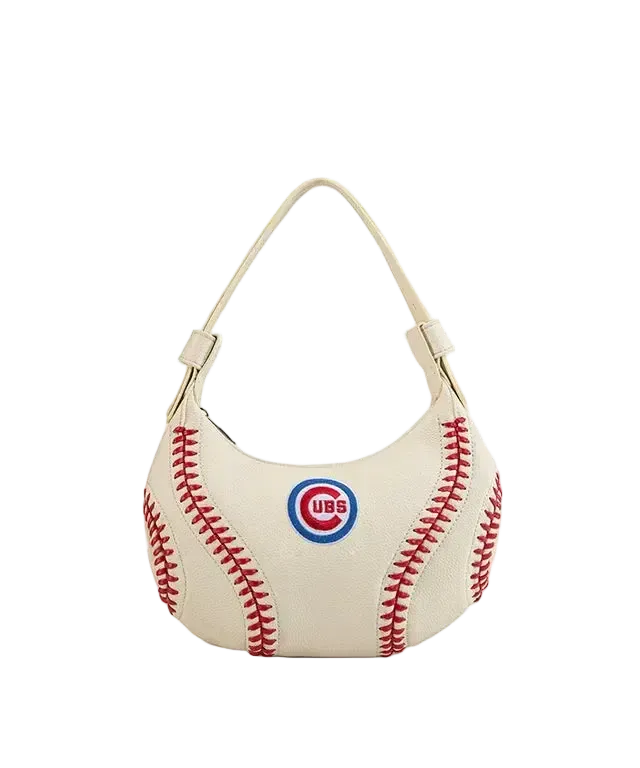 Chicago Cubs Curveball Baseball Stitch Hobo Bag in Beige by Montana West Bags MONTANA WEST