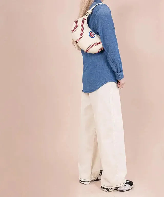 Chicago Cubs Curveball Baseball Stitch Hobo Bag in Beige by Montana West Bags MONTANA WEST