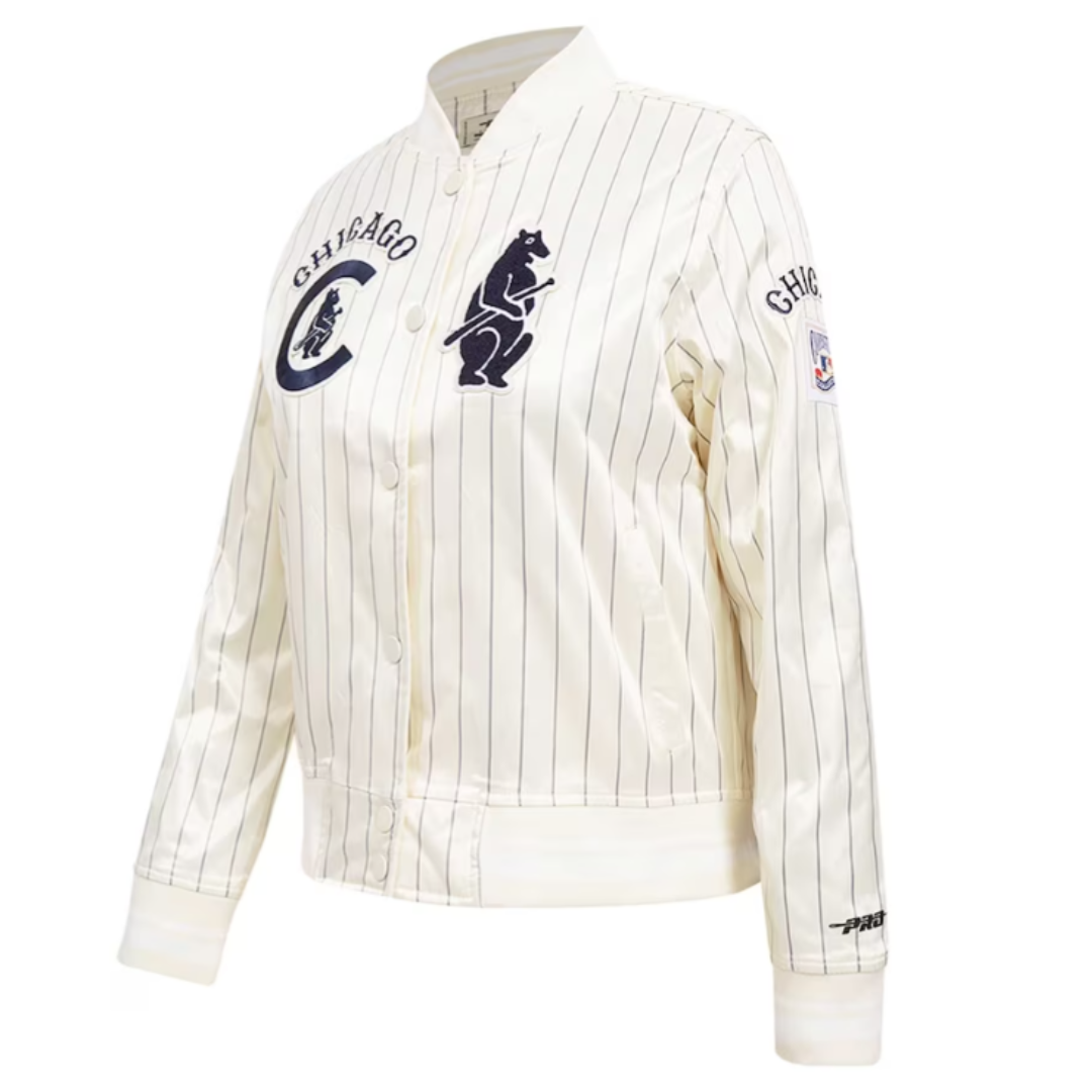 CHICAGO CUBS PRO STANDARD WOMEN'S 1914 BEAR CREAM PINSTRIPE CLUB JACKET Jackets & Outerwear PRO STANDARD