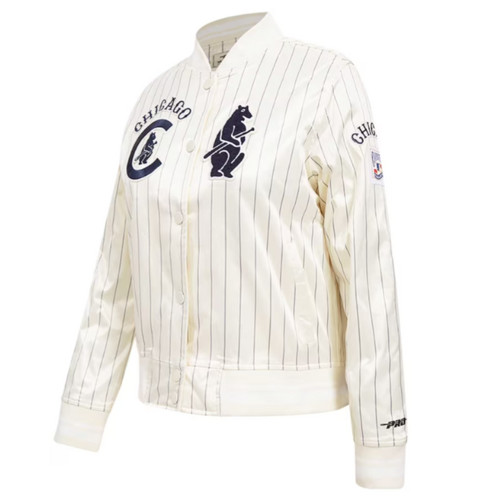 CHICAGO CUBS PRO STANDARD WOMEN'S 1914 BEAR CREAM PINSTRIPE CLUB JACKET