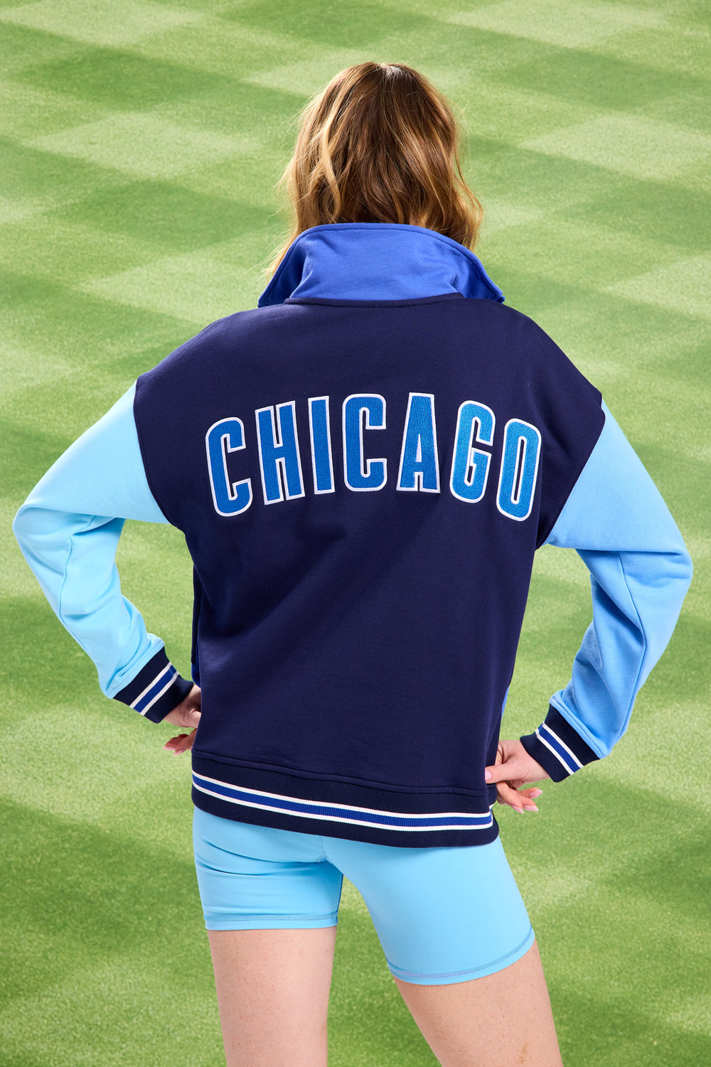 CHICAGO CUBS TEREZ WOMEN'S C LOGO BLUE COLORBLOCK QUARTER ZIP Jackets & Outerwear Terez