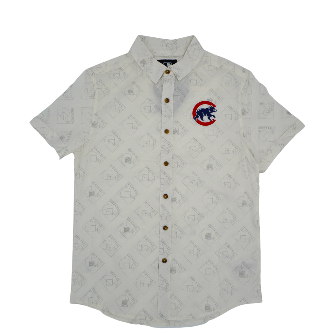 CHICAGO CUBS DARIUS RUCKER MEN'S WALKING BEAR WHITE PRINT BUTTON UP Short Sleeve Tees DARIUS RUCKER