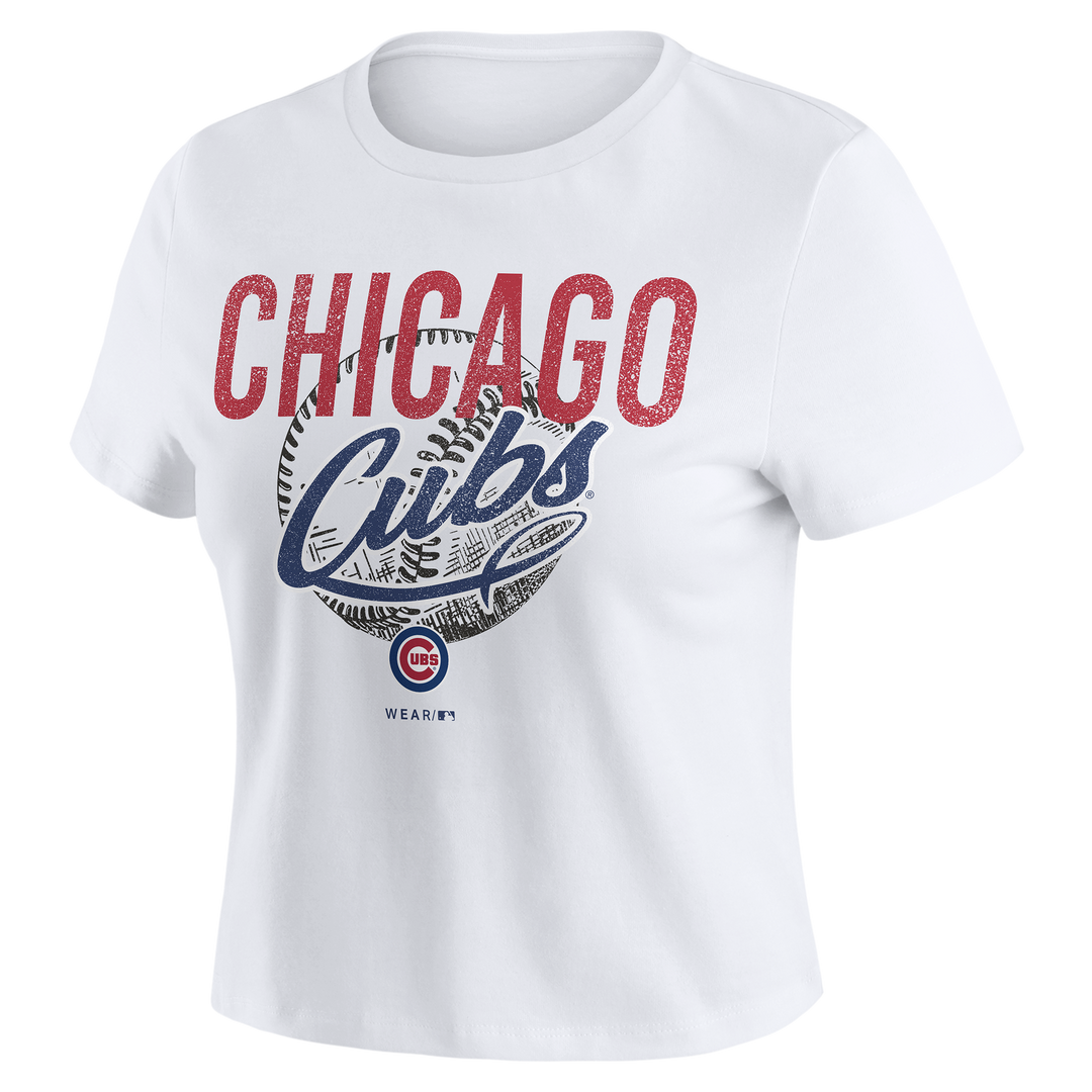 Chicago Cubs Women's Baby White Tee by Wear by Erin Andrews Short Sleeve Tees WEAR ERIN ANDREWS
